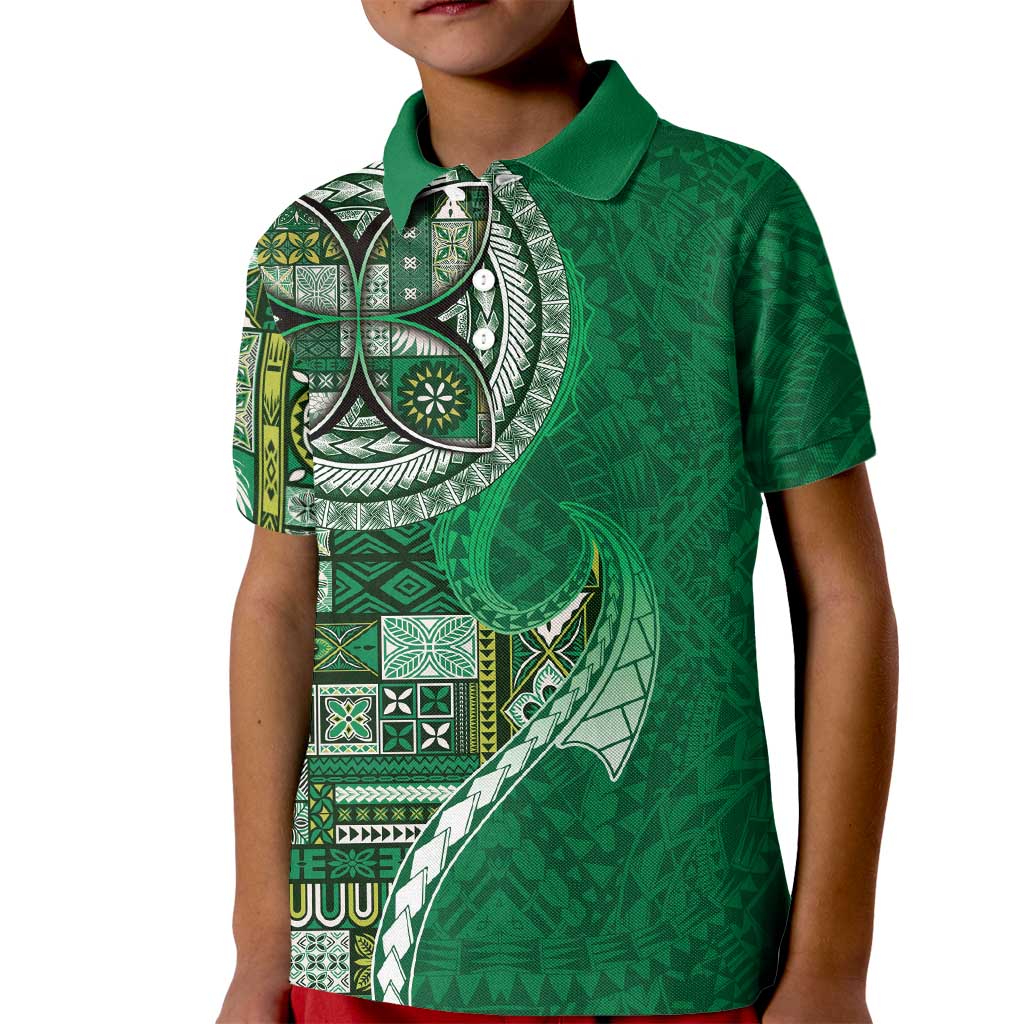 Samoan Siapo Art Tattoo Polynesian Pattern Kid Polo Shirt Green Color - Polynesian Pride
