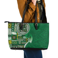 Samoan Siapo Art Tattoo Polynesian Pattern Leather Tote Bag Green Color - Polynesian Pride