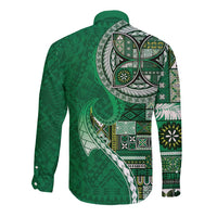 Samoan Siapo Art Tattoo Polynesian Pattern Long Sleeve Button Shirt Green Color - Polynesian Pride