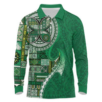 Samoan Siapo Art Tattoo Polynesian Pattern Long Sleeve Polo Shirt Green Color - Polynesian Pride