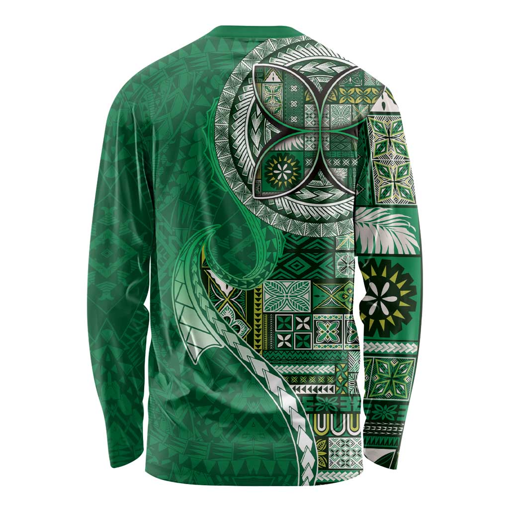 Samoan Siapo Art Tattoo Polynesian Pattern Long Sleeve Shirt Green Color - Polynesian Pride