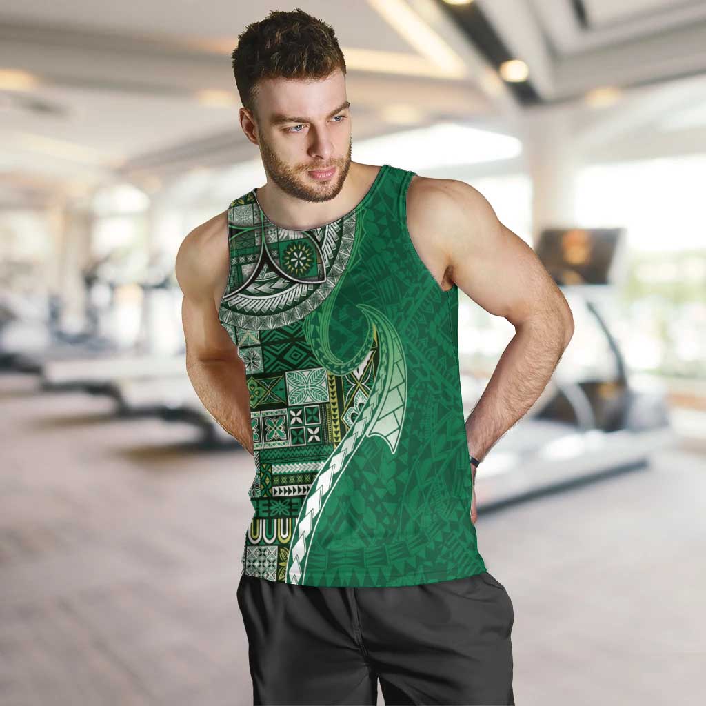 Samoan Siapo Art Tattoo Polynesian Pattern Men Tank Top Green Color - Polynesian Pride