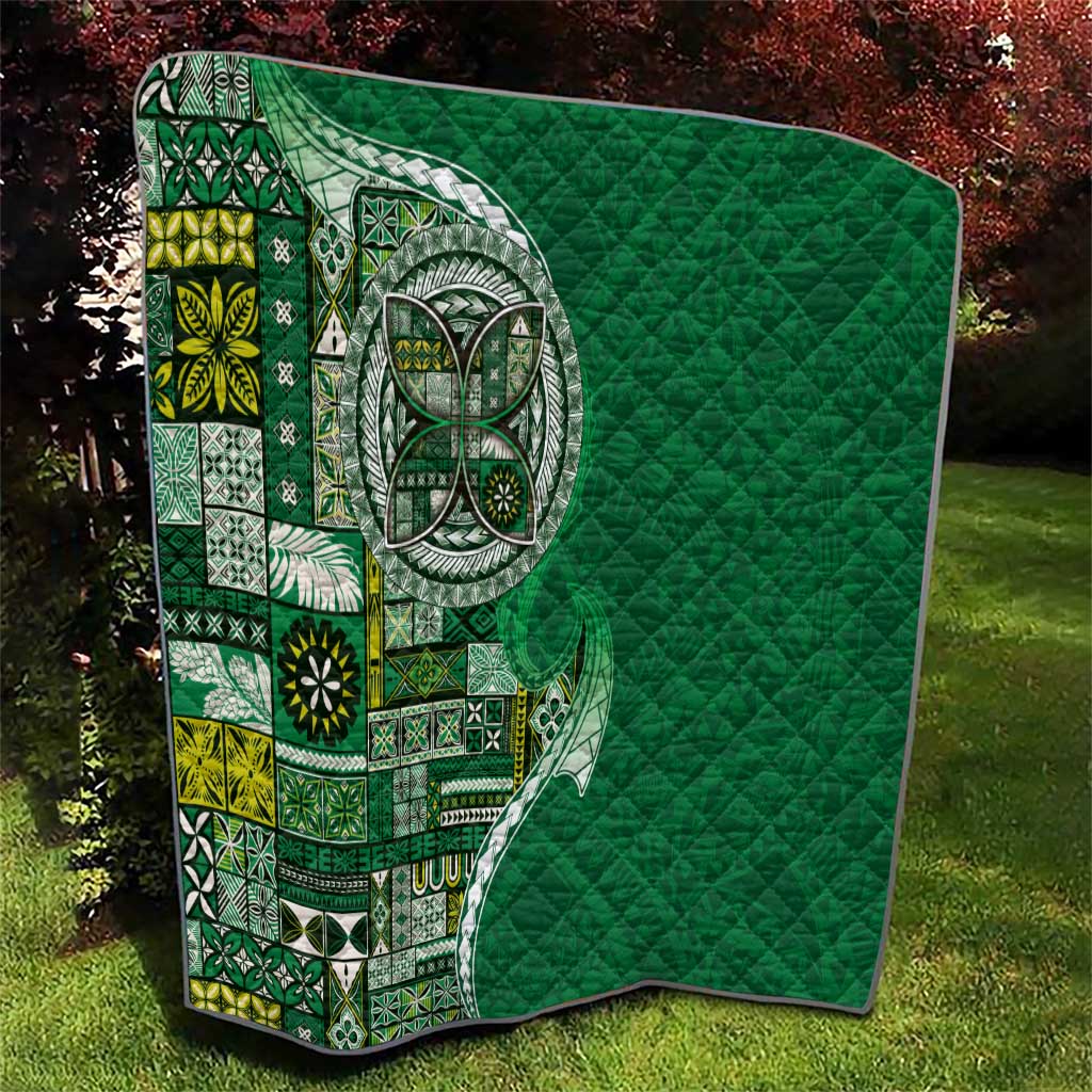 Samoan Siapo Art Tattoo Polynesian Pattern Quilt Green Color - Polynesian Pride