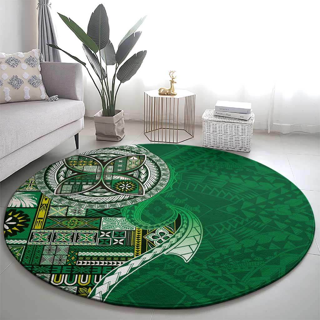 Samoan Siapo Art Tattoo Polynesian Pattern Round Carpet Green Color - Polynesian Pride