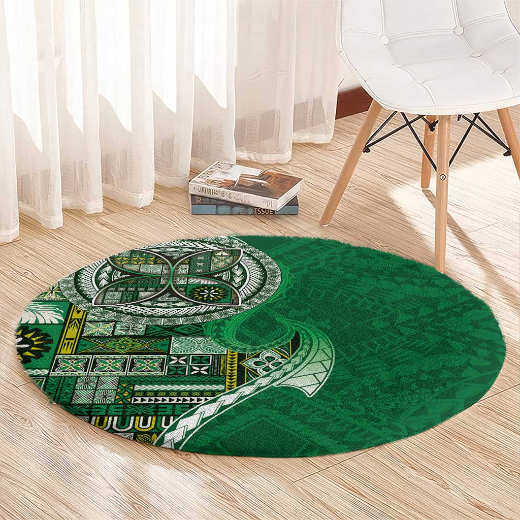 Samoan Siapo Art Tattoo Polynesian Pattern Round Carpet Green Color - Polynesian Pride