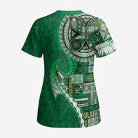 Samoan Siapo Art Tattoo Polynesian Pattern Scrub Top Green Color - Polynesian Pride