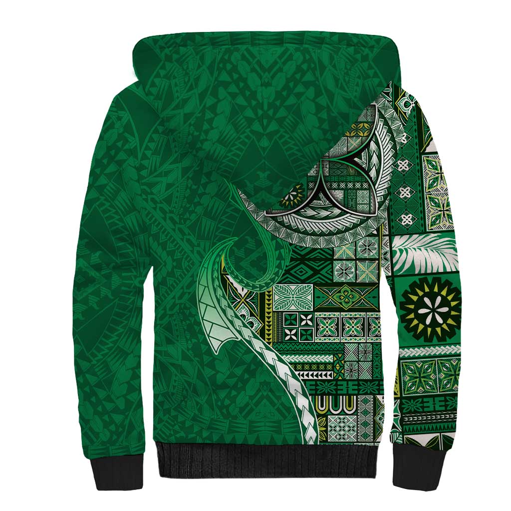 Samoan Siapo Art Tattoo Polynesian Pattern Sherpa Hoodie Green Color - Polynesian Pride