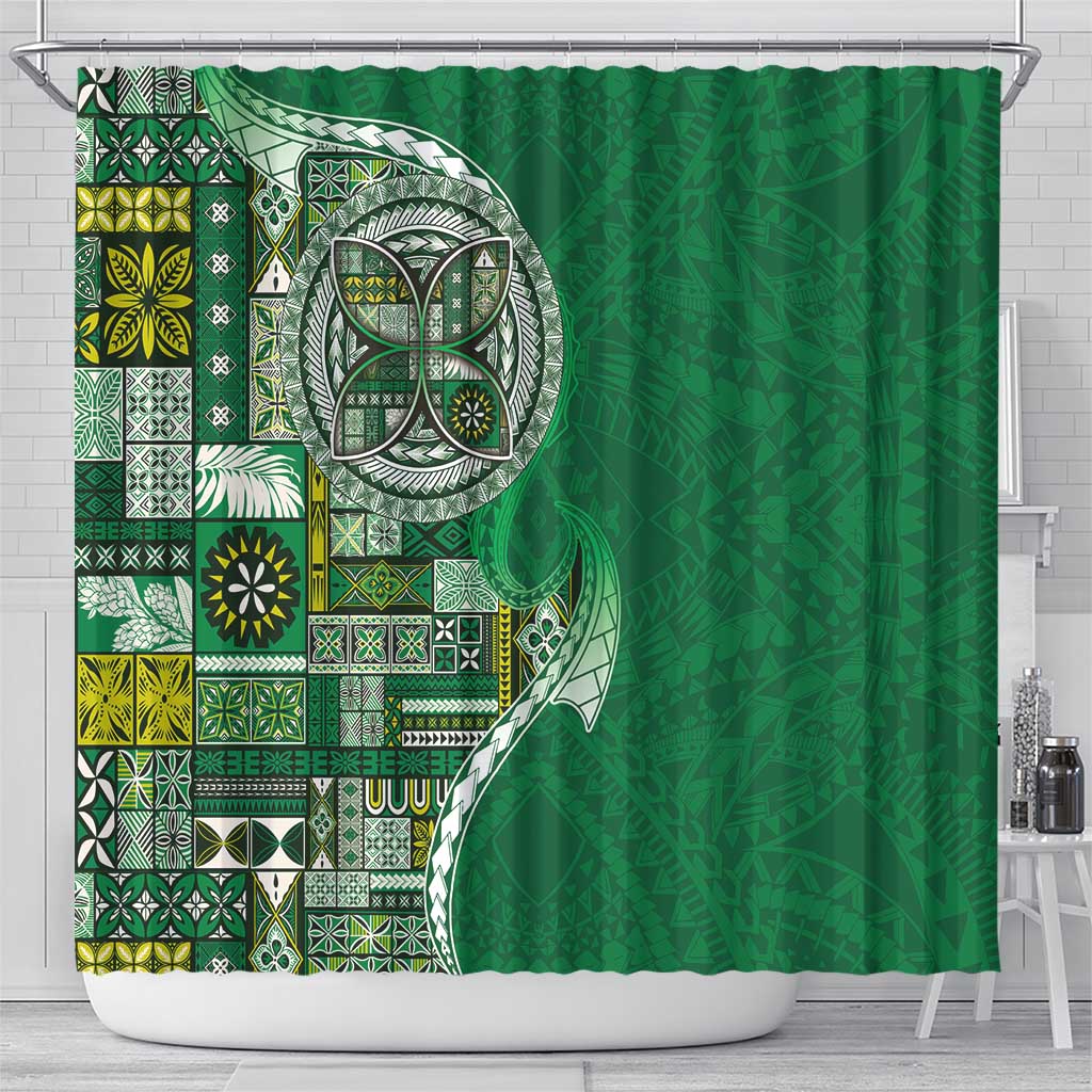 Samoan Siapo Art Tattoo Polynesian Pattern Shower Curtain Green Color - Polynesian Pride