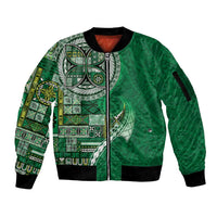 Samoan Siapo Art Tattoo Polynesian Pattern Sleeve Zip Bomber Jacket Green Color - Polynesian Pride