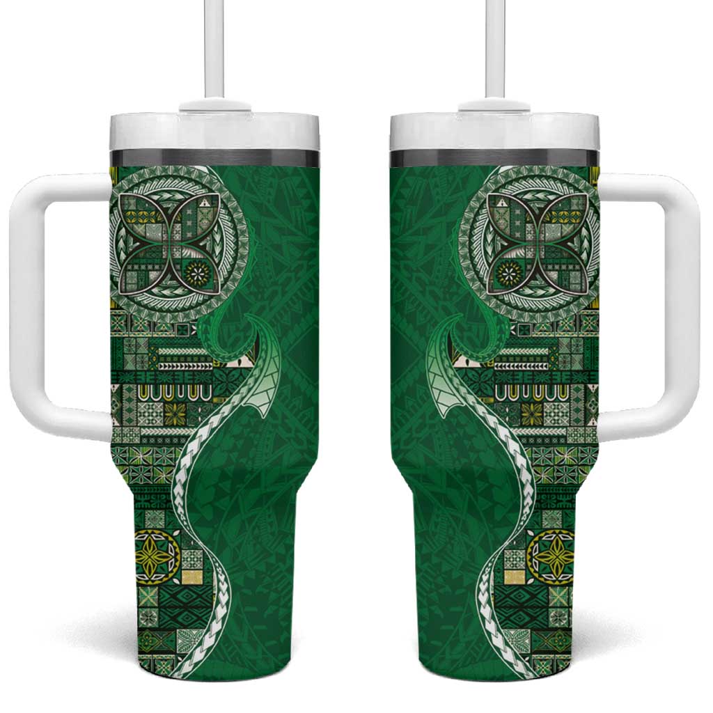 Samoan Siapo Art Tattoo Polynesian Pattern Tumbler With Handle Green Color LT03 One Size: 40 oz Green - Polynesian Pride