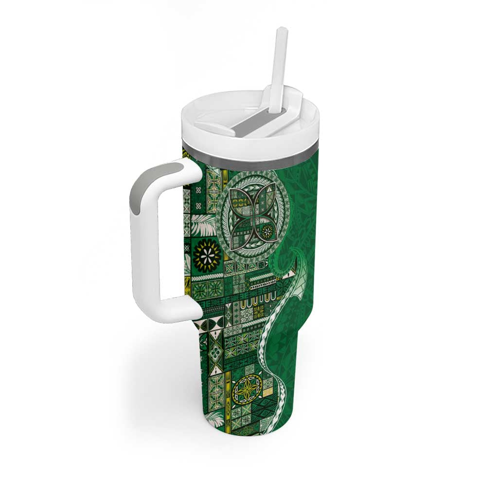 Samoan Siapo Art Tattoo Polynesian Pattern Tumbler With Handle Green Color LT03 - Polynesian Pride