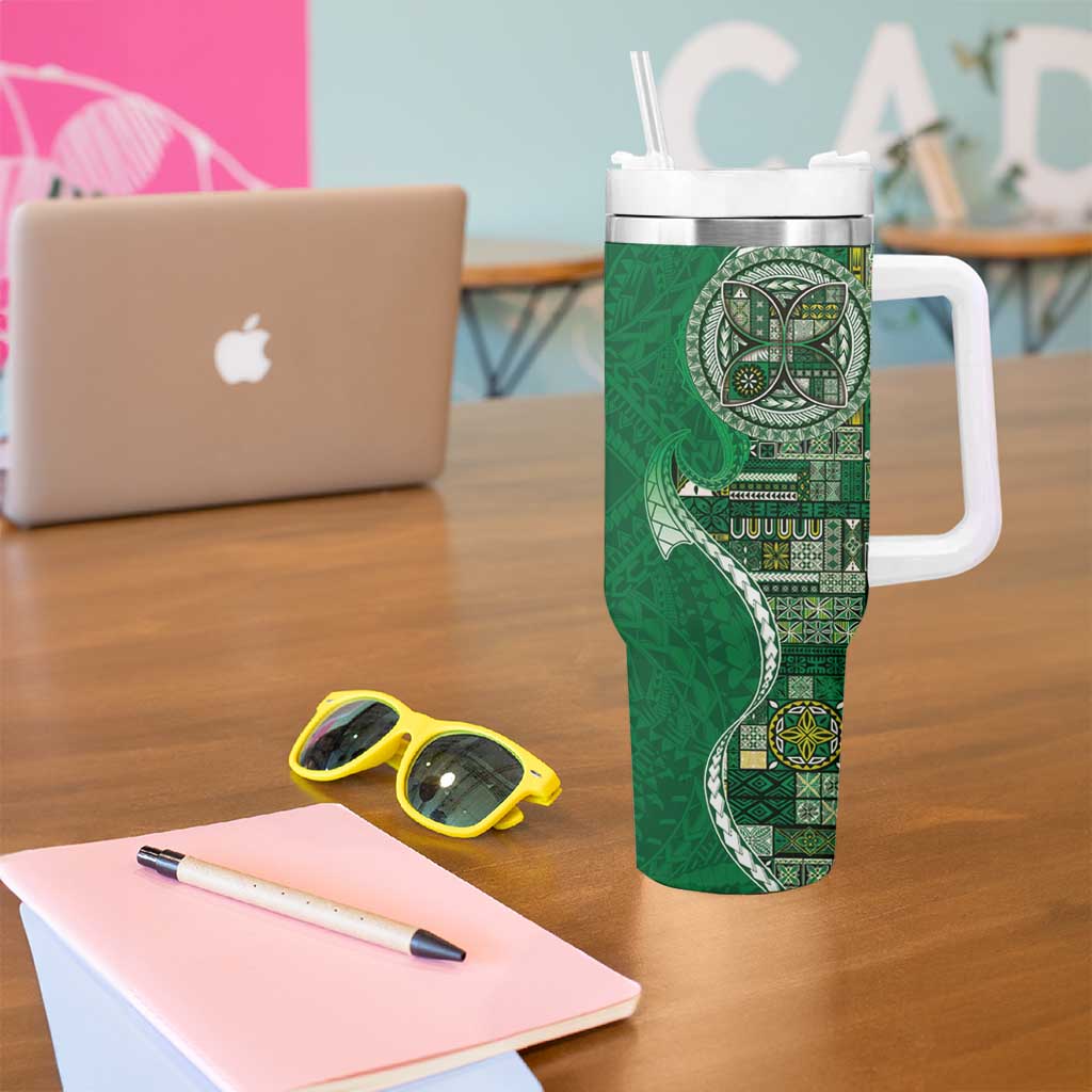 Samoan Siapo Art Tattoo Polynesian Pattern Tumbler With Handle Green Color LT03 - Polynesian Pride