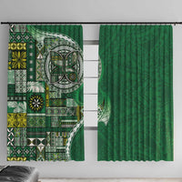 Samoan Siapo Art Tattoo Polynesian Pattern Window Curtain Green Color LT03 With Hooks Green - Polynesian Pride