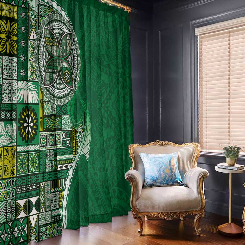 Samoan Siapo Art Tattoo Polynesian Pattern Window Curtain Green Color LT03 - Polynesian Pride