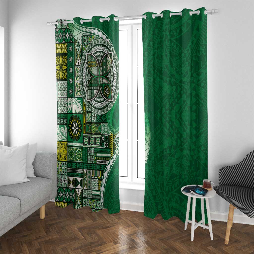 Samoan Siapo Art Tattoo Polynesian Pattern Window Curtain Green Color LT03 With Grommets Green - Polynesian Pride