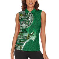 Samoan Siapo Art Tattoo Polynesian Pattern Women Sleeveless Polo Shirt Green Color - Polynesian Pride