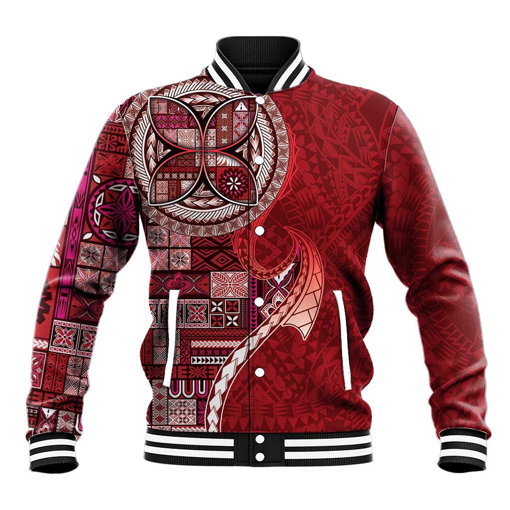 Samoan Siapo Art Tattoo Polynesian Pattern Baseball Jacket Red Color - Polynesian Pride