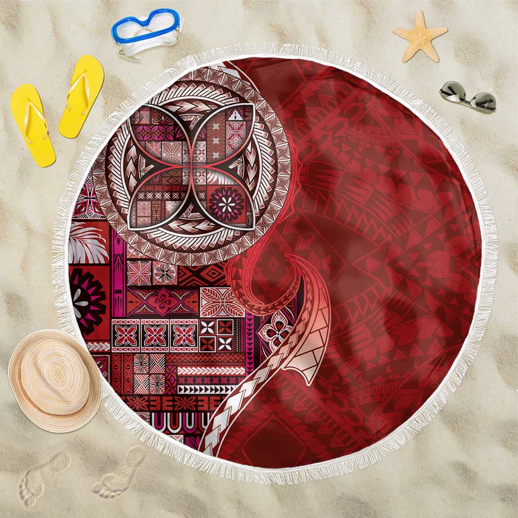 Samoan Siapo Art Tattoo Polynesian Pattern Beach Blanket Red Color - Polynesian Pride