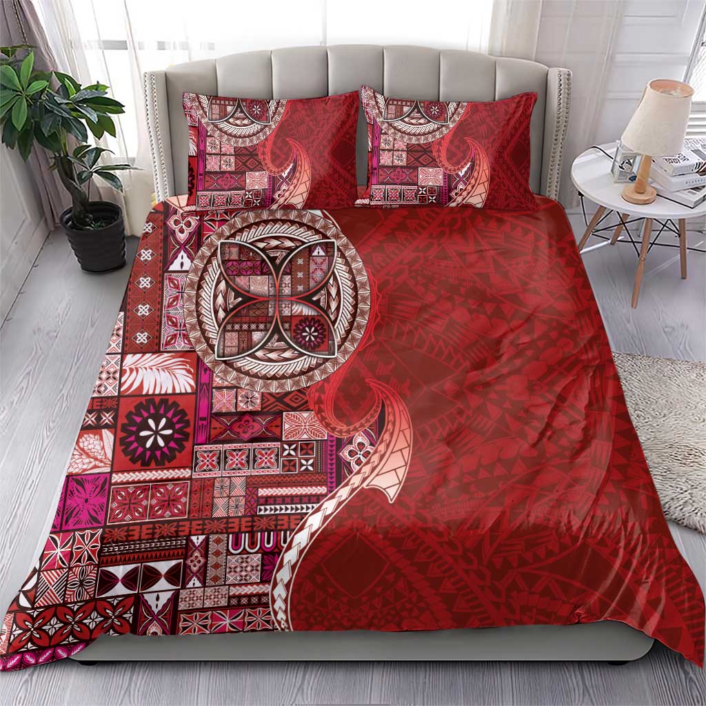 Samoan Siapo Art Tattoo Polynesian Pattern Bedding Set Red Color - Polynesian Pride
