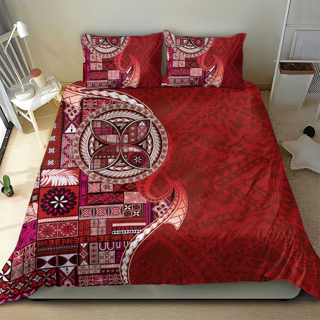 Samoan Siapo Art Tattoo Polynesian Pattern Bedding Set Red Color - Polynesian Pride