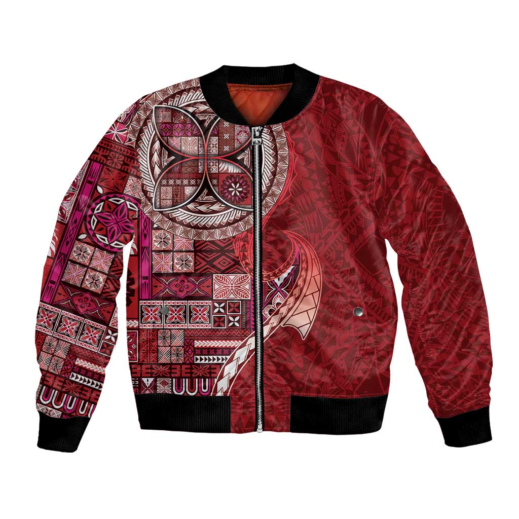 Samoan Siapo Art Tattoo Polynesian Pattern Bomber Jacket Red Color - Polynesian Pride