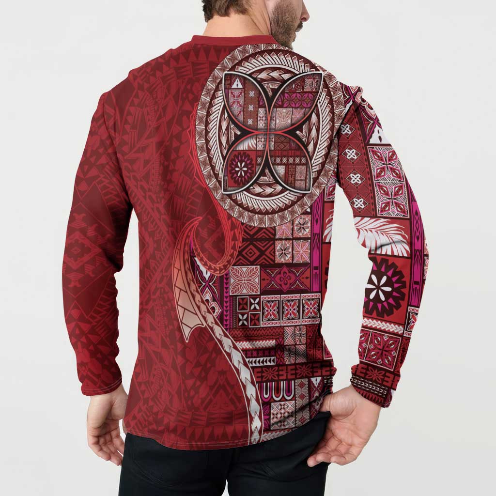 Samoan Siapo Art Tattoo Polynesian Pattern Button Sweatshirt Red Color - Polynesian Pride