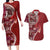 Samoan Siapo Art Tattoo Polynesian Pattern Couples Matching Long Sleeve Bodycon Dress and Hawaiian Shirt Red Color - Polynesian Pride
