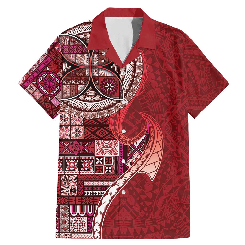 Samoan Siapo Art Tattoo Polynesian Pattern Family Matching Mermaid Dress and Hawaiian Shirt Red Color - Polynesian Pride