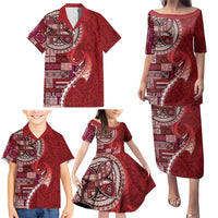 Samoan Siapo Art Tattoo Polynesian Pattern Family Matching Puletasi and Hawaiian Shirt Red Color - Polynesian Pride