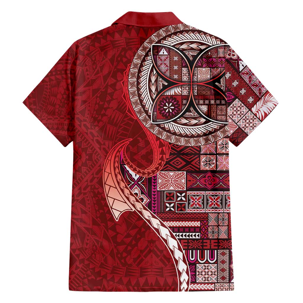 Samoan Siapo Art Tattoo Polynesian Pattern Family Matching Short Sleeve Bodycon Dress and Hawaiian Shirt Red Color - Polynesian Pride