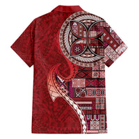 Samoan Siapo Art Tattoo Polynesian Pattern Family Matching Short Sleeve Bodycon Dress and Hawaiian Shirt Red Color - Polynesian Pride