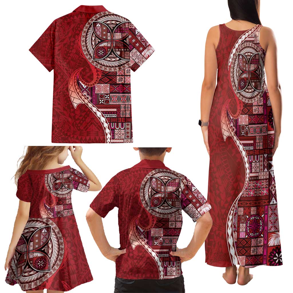 Samoan Siapo Art Tattoo Polynesian Pattern Family Matching Tank Maxi Dress and Hawaiian Shirt Red Color - Polynesian Pride