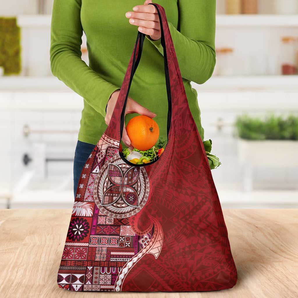 Samoan Siapo Art Tattoo Polynesian Pattern Grocery Bag Red Color LT03 - Polynesian Pride