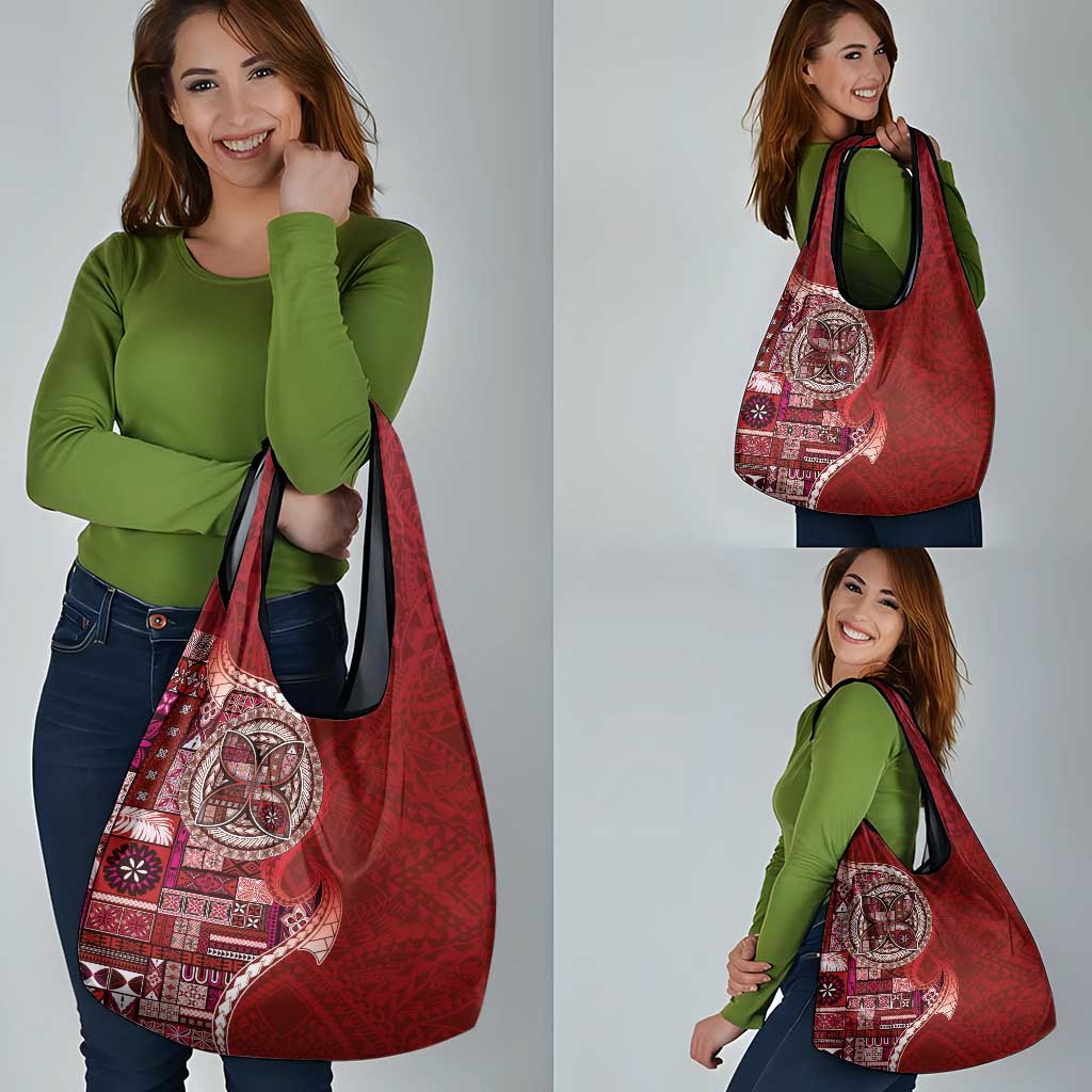 Samoan Siapo Art Tattoo Polynesian Pattern Grocery Bag Red Color LT03 - Polynesian Pride