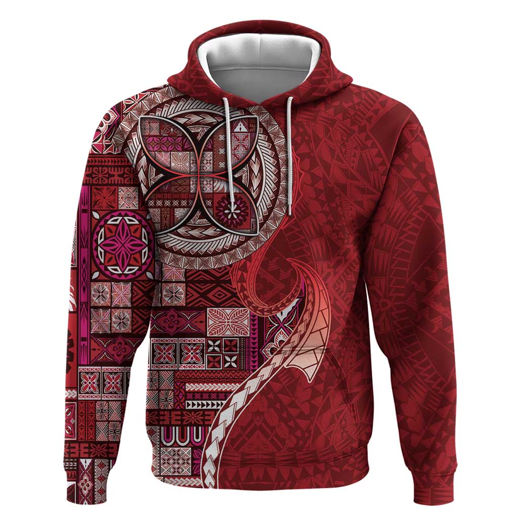 Samoan Siapo Art Tattoo Polynesian Pattern Hoodie Red Color - Polynesian Pride