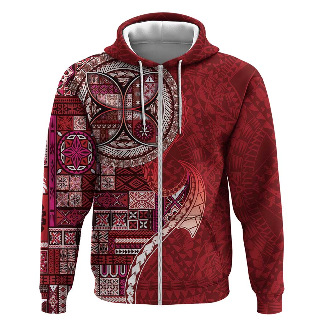 Samoan Siapo Art Tattoo Polynesian Pattern Hoodie Red Color - Polynesian Pride