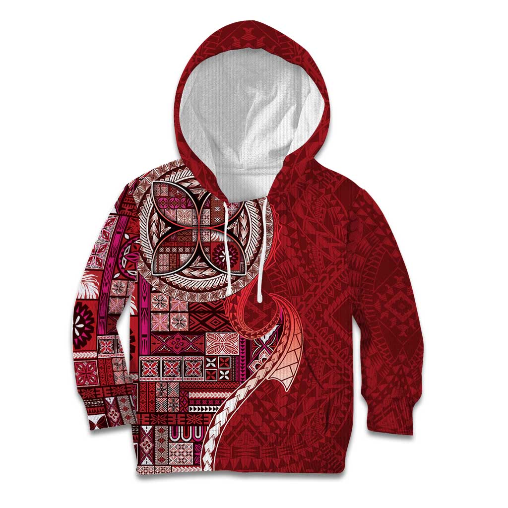 Samoan Siapo Art Tattoo Polynesian Pattern Kid Hoodie Red Color - Polynesian Pride