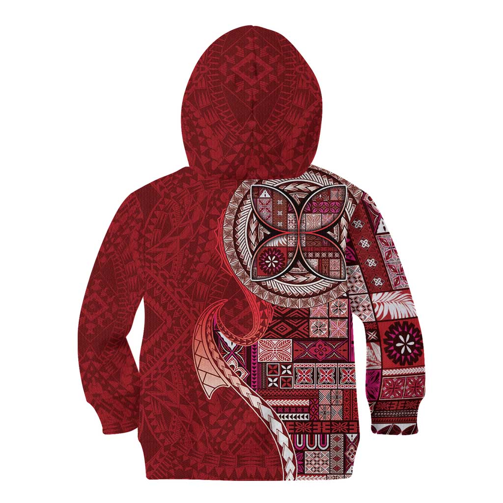 Samoan Siapo Art Tattoo Polynesian Pattern Kid Hoodie Red Color - Polynesian Pride