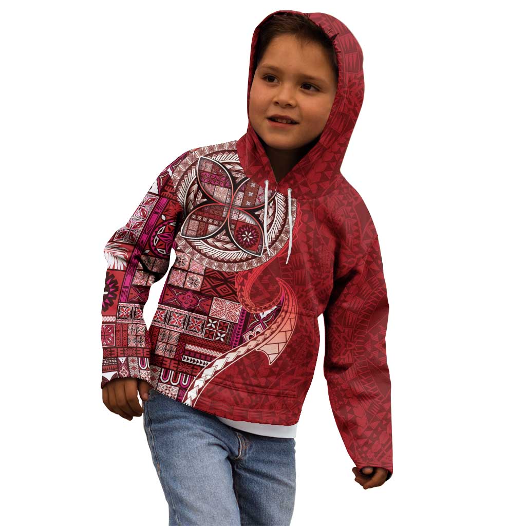 Samoan Siapo Art Tattoo Polynesian Pattern Kid Hoodie Red Color - Polynesian Pride