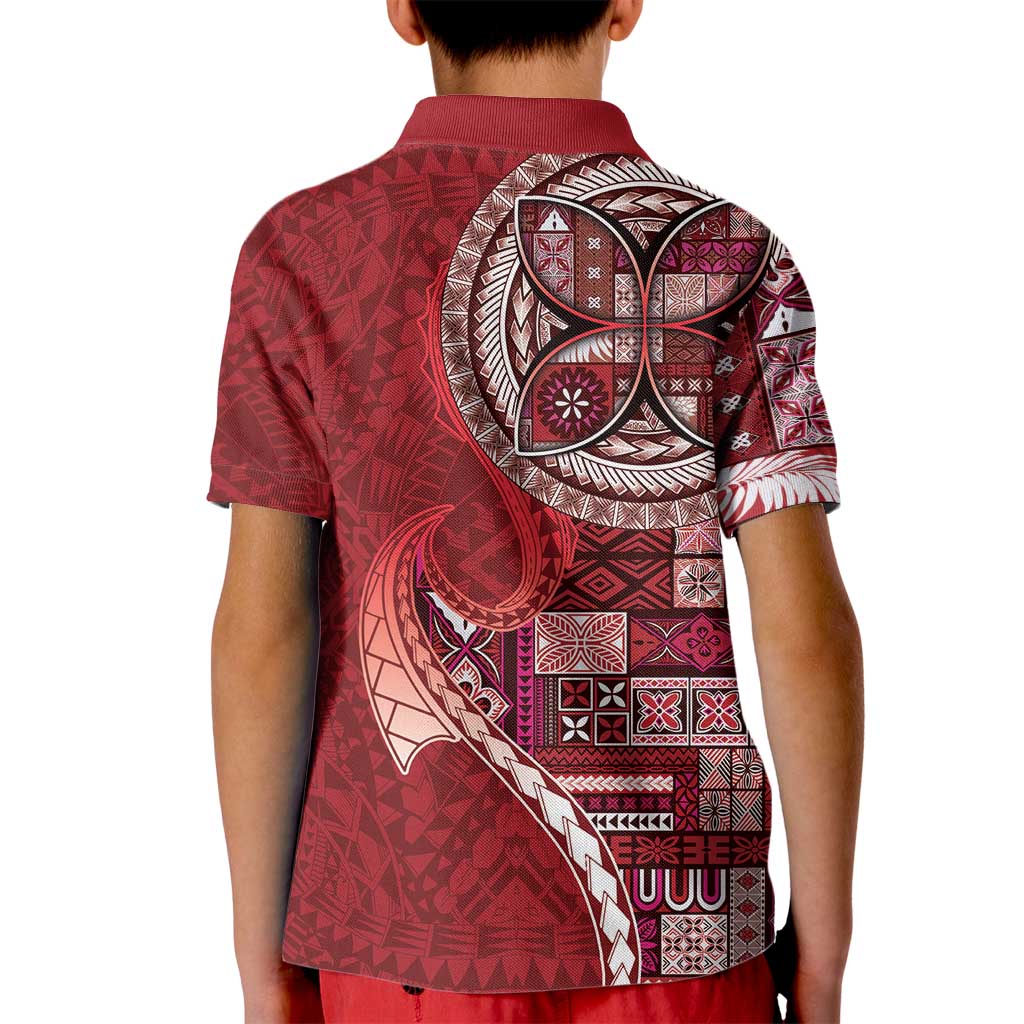 Samoan Siapo Art Tattoo Polynesian Pattern Kid Polo Shirt Red Color - Polynesian Pride