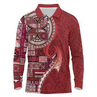 Samoan Siapo Art Tattoo Polynesian Pattern Long Sleeve Polo Shirt Red Color - Polynesian Pride