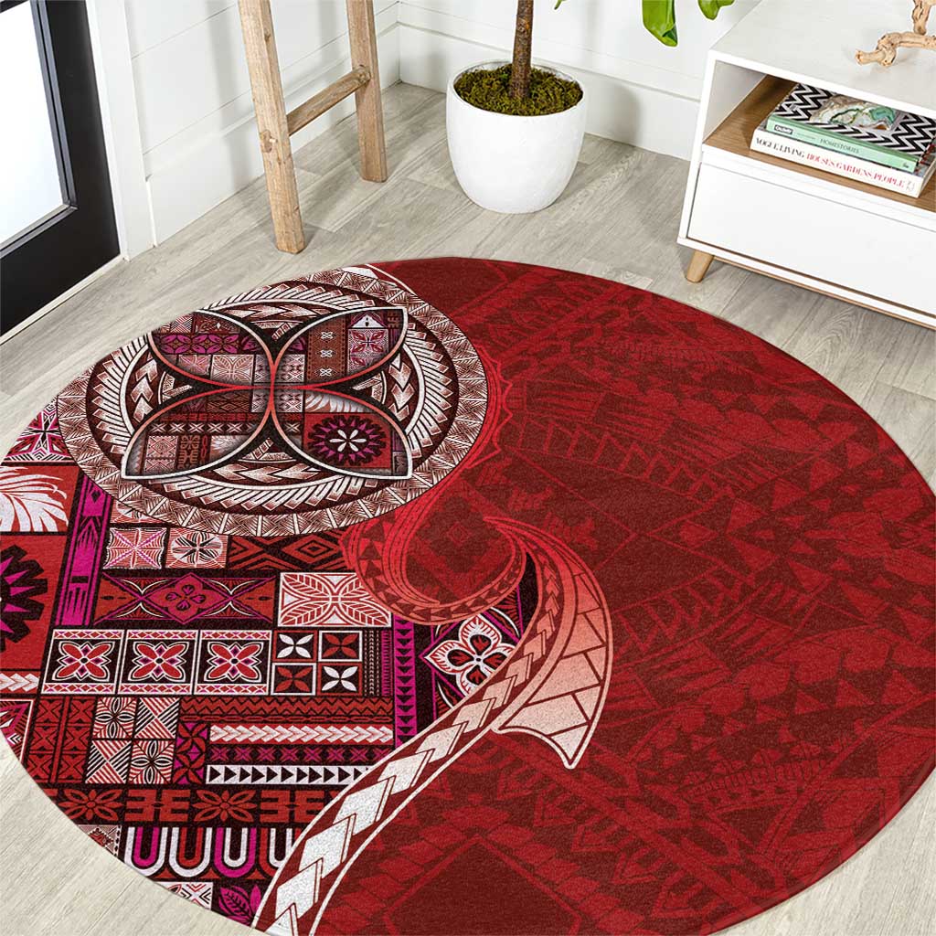 Samoan Siapo Art Tattoo Polynesian Pattern Round Carpet Red Color - Polynesian Pride