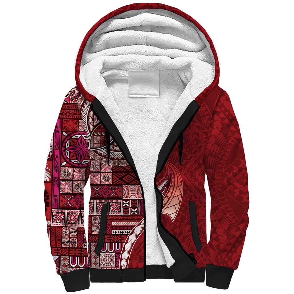 Samoan Siapo Art Tattoo Polynesian Pattern Sherpa Hoodie Red Color - Polynesian Pride