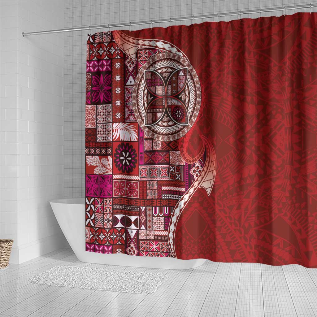 Samoan Siapo Art Tattoo Polynesian Pattern Shower Curtain Red Color - Polynesian Pride