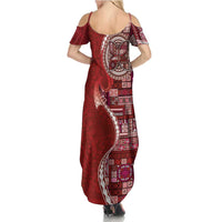 Samoan Siapo Art Tattoo Polynesian Pattern Summer Maxi Dress Red Color LT03 - Polynesian Pride