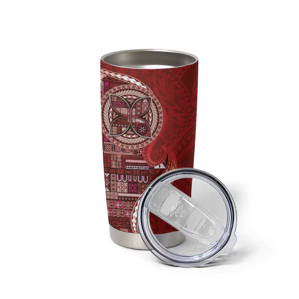 Samoan Siapo Art Tattoo Polynesian Pattern Tumbler Cup Red Color - Polynesian Pride