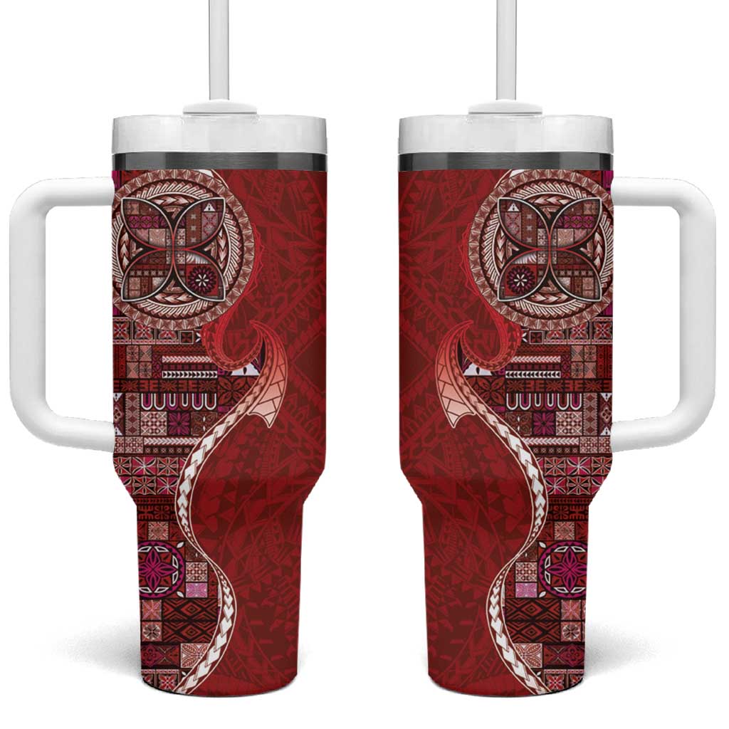 Samoan Siapo Art Tattoo Polynesian Pattern Tumbler With Handle Red Color LT03 One Size: 40 oz Red - Polynesian Pride