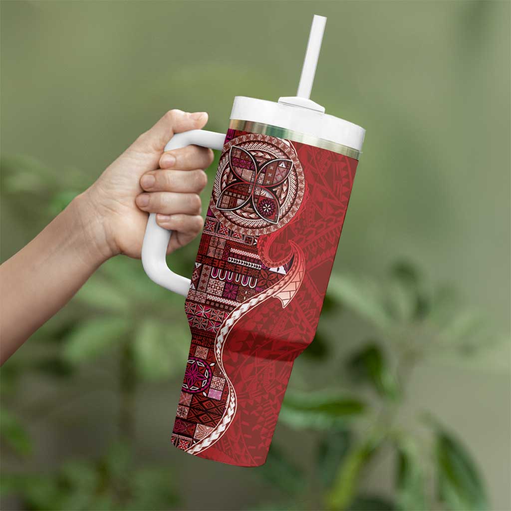 Samoan Siapo Art Tattoo Polynesian Pattern Tumbler With Handle Red Color LT03 - Polynesian Pride