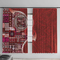 Samoan Siapo Art Tattoo Polynesian Pattern Window Curtain Red Color LT03 With Hooks Red - Polynesian Pride