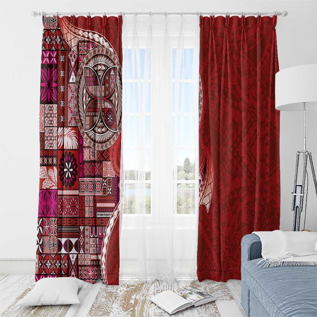 Samoan Siapo Art Tattoo Polynesian Pattern Window Curtain Red Color LT03 - Polynesian Pride